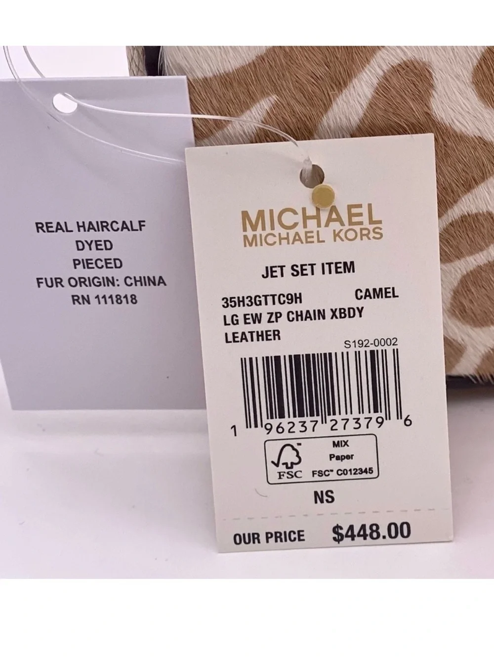 Michael Kors Large EW Zip Chain Crossbody Bag Camel color with real calf